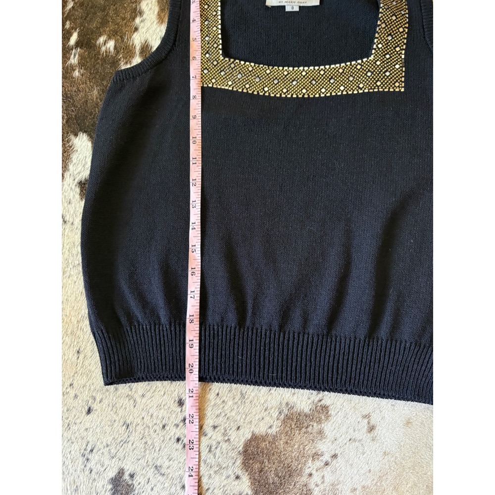 ST‎ JOHN Black Square Neck Jeweled Sleeveless Knit Top Size 8 - Picture 4 of 7